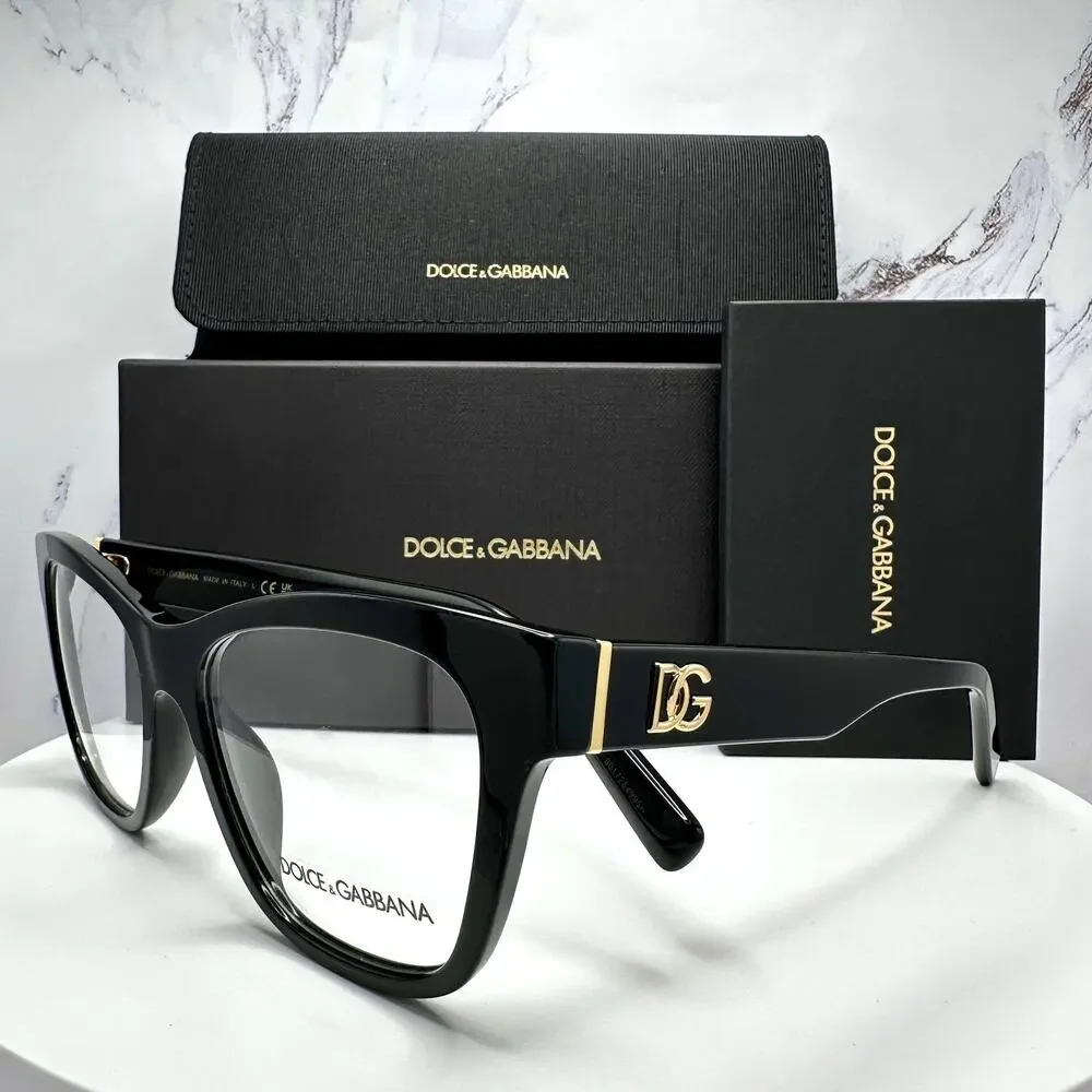 New Dolce&Gabbana Eyeglasses Black Square Gold Metal 55-18-145mm Glasses Frames - Picture 2 of 16
